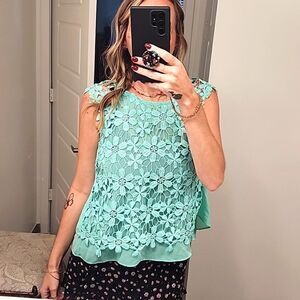 Mint Green Lace Overlay Blouse